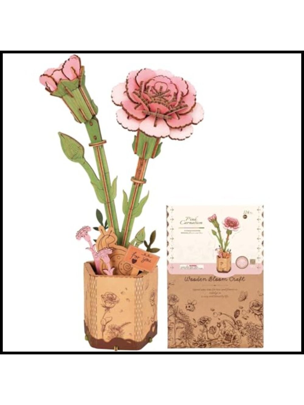 3D Wooden Flower Puzzle DIY Building Kit for Adults 124 Piece Craft Set